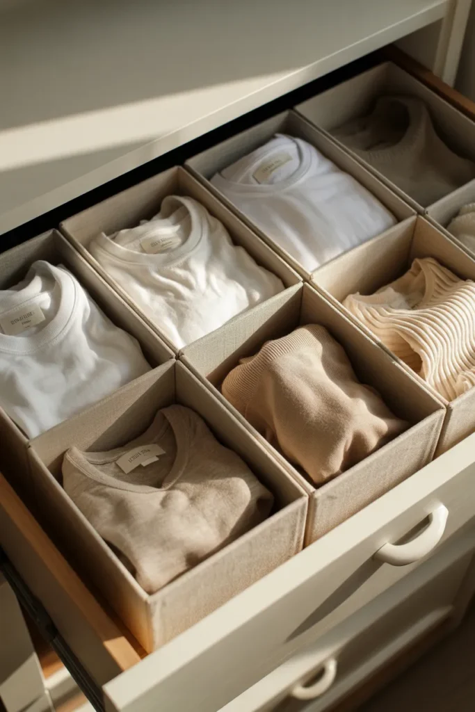  DIY closet organization ideas using repurposed shoeboxes as drawer dividers