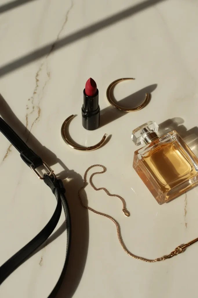  Date night outfit accessories capsule wardrobe finishing touches flat lay