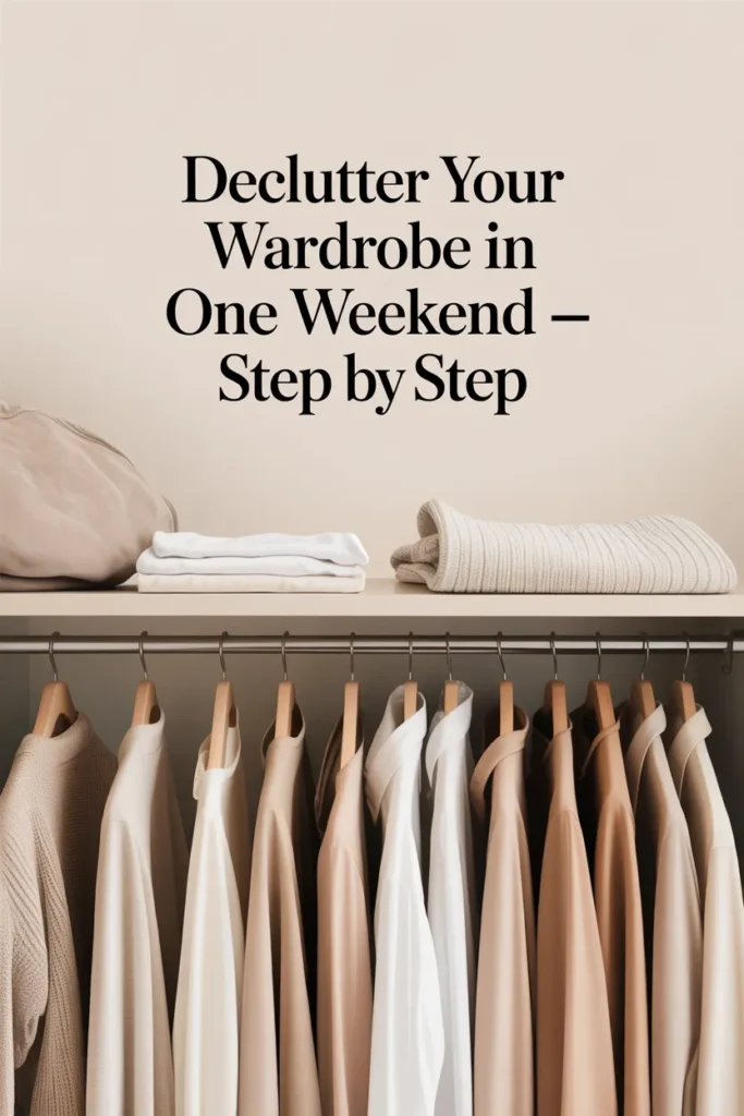 Declutter your wardrobe in one weekend step-by-step guide — minimalist closet organization pin