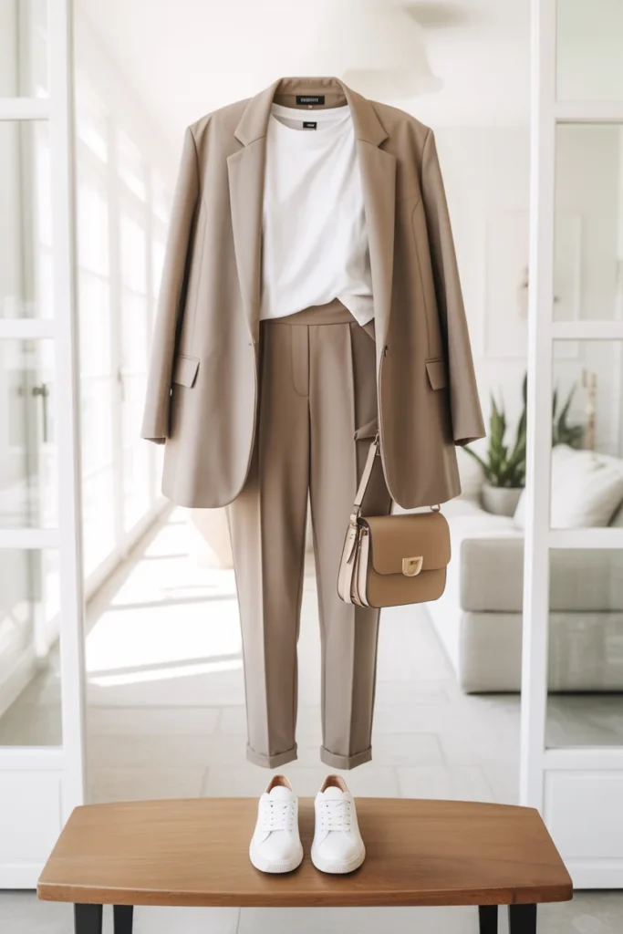 Elevated joggers with blazer — comfortable yet stylish capsule wardrobe everyday outfit