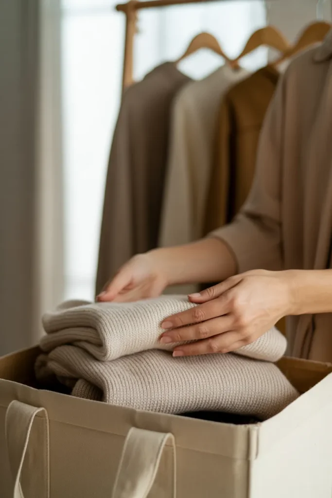 Four-pile sorting method for closet cleanout — keep donate sell toss decluttering technique