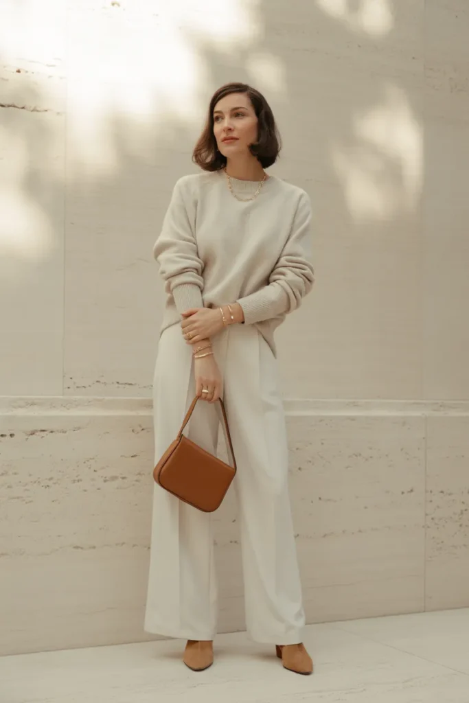 Monochrome neutral date night outfit quiet luxury capsule wardrobe style