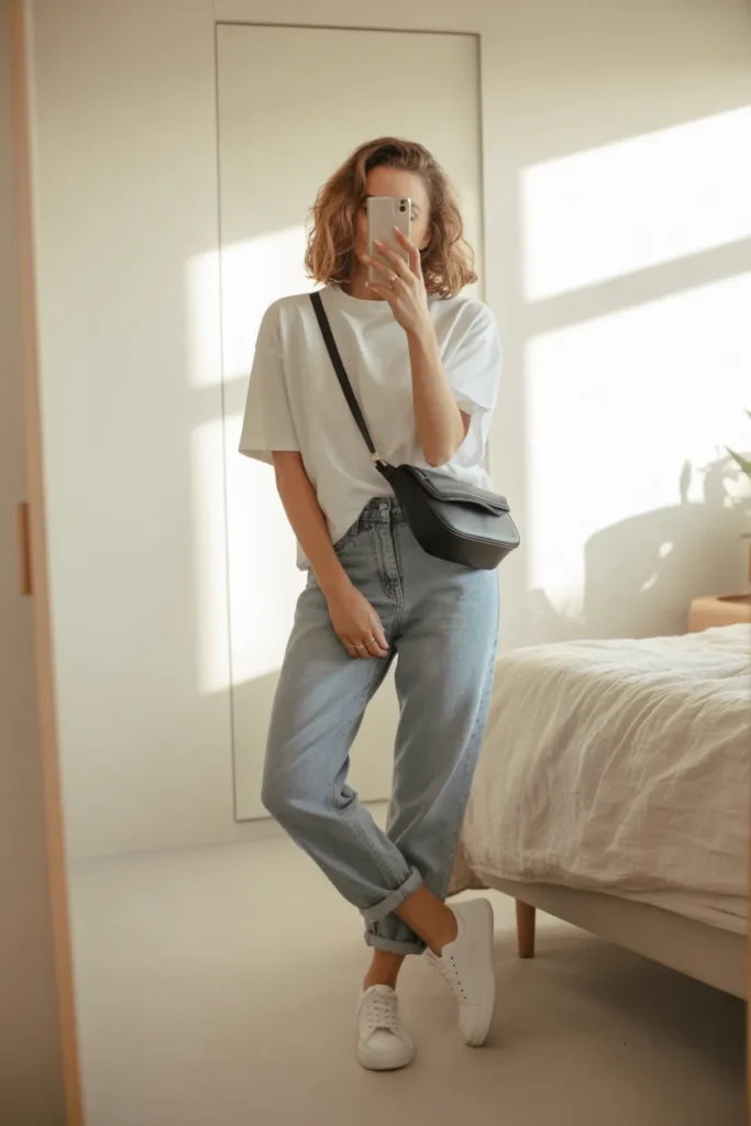 Oversized white boyfriend tee outfit with jeans Pinterest style basics for women