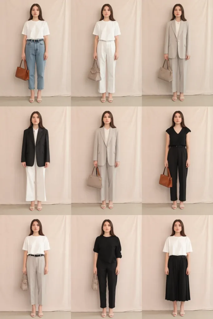 Seven outfit formulas from a budget capsule wardrobe under $200