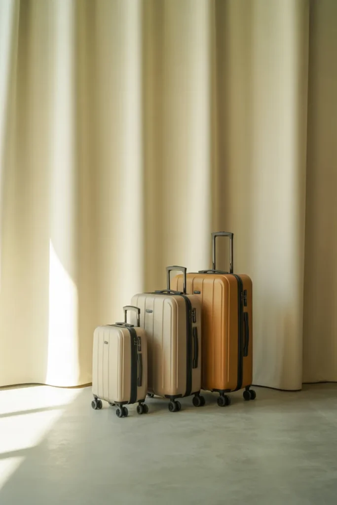 Three sizes of carry-on suitcases for 5 day 10 day and 2 week travel capsule trips