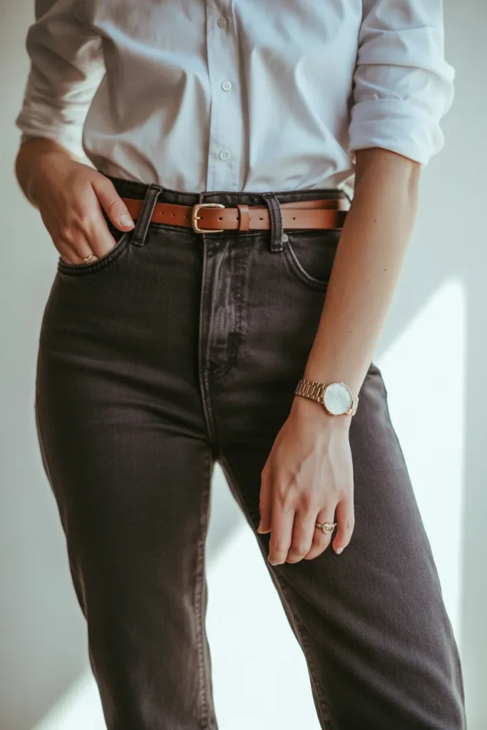 Two ways to style jeans with capsule pieces, side by side outfit comparison