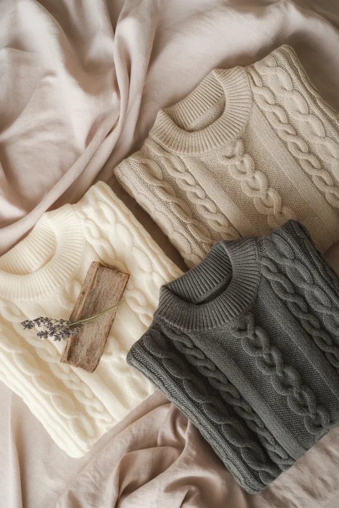 Capsule wardrobe knit sweaters in neutral tones for closet refresh