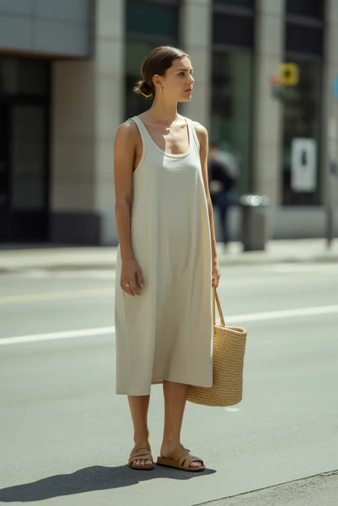 Easy summer outfit ideas with loose cotton tank dress