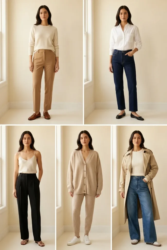 Five quiet luxury style outfit formulas from office to weekend in cream camel and black