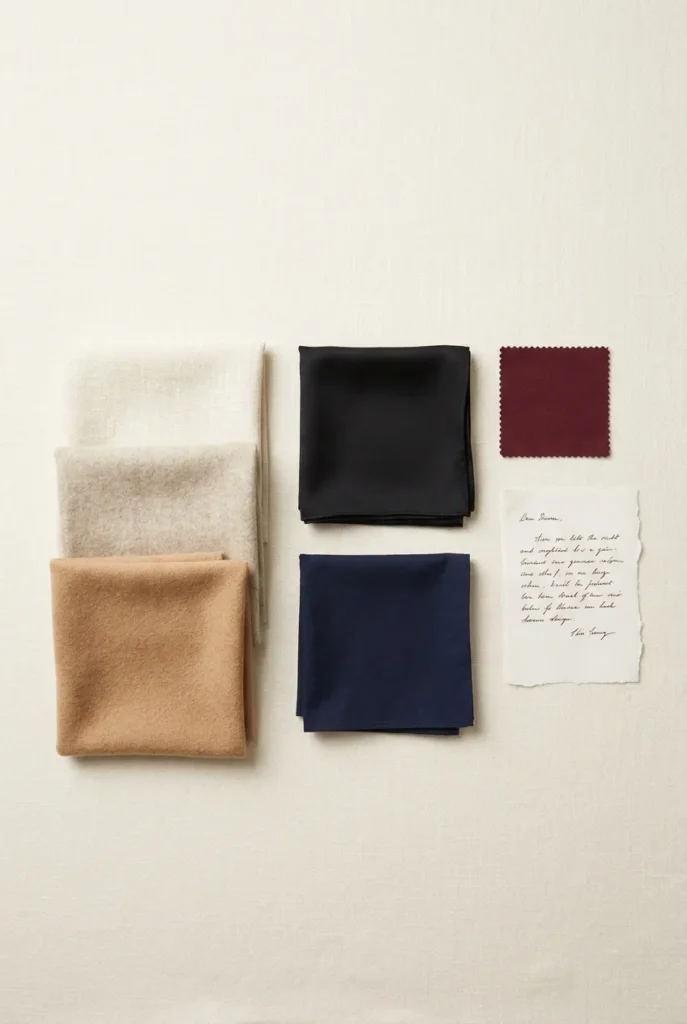 Petite capsule color palette flat lay showing 60-30-10 split with cream, camel, black, navy, and burgundy.