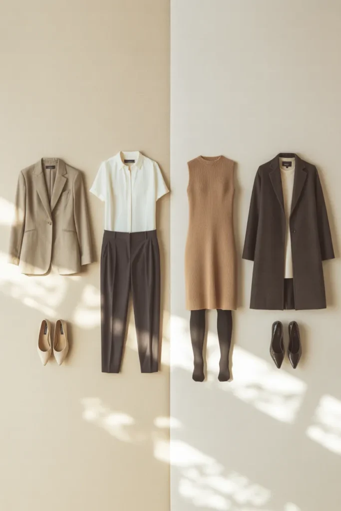 Summer and winter workwear capsule wardrobe seasonal swaps comparison