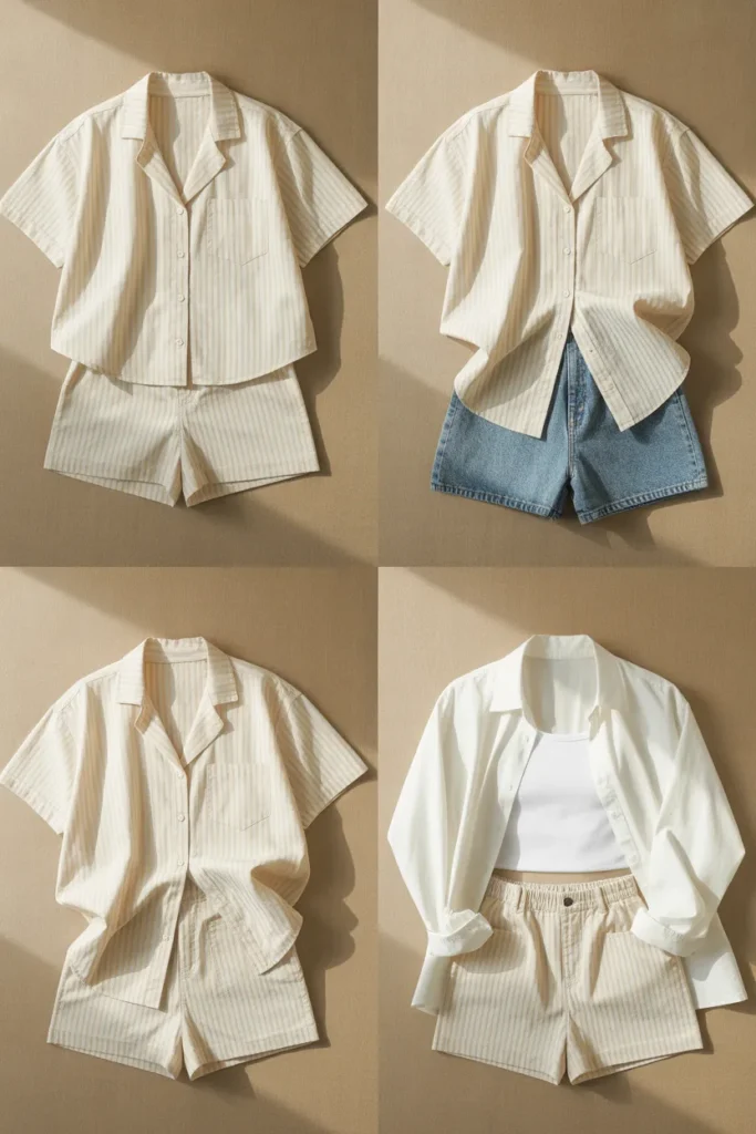 Summer capsule wardrobe set styled three ways flat lay