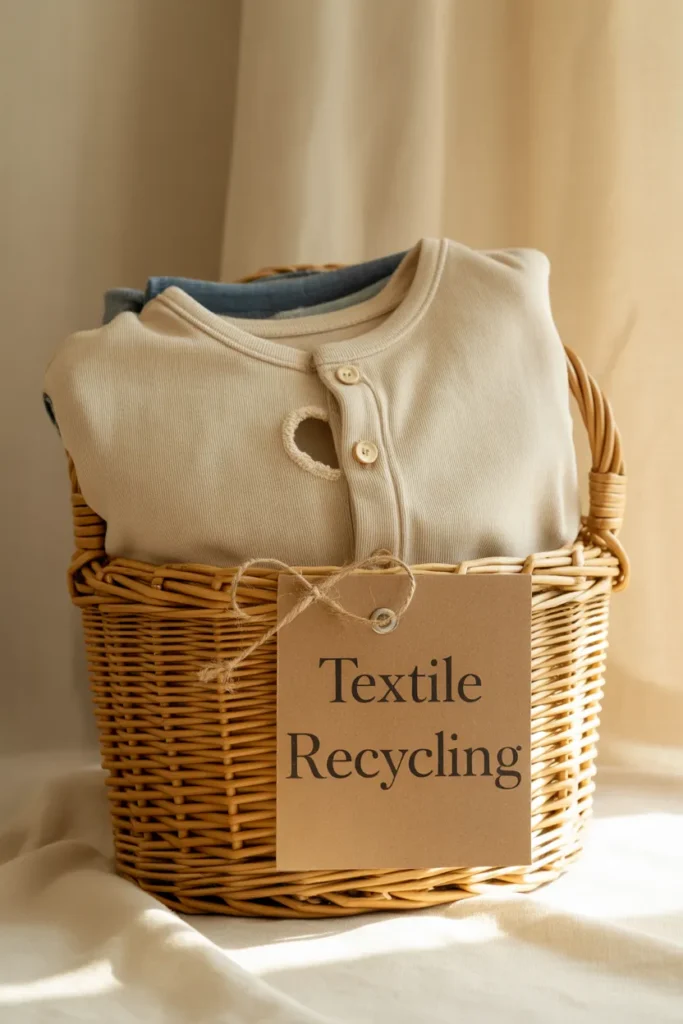 Textile recycling basket with damaged clothes for sustainable closet declutter