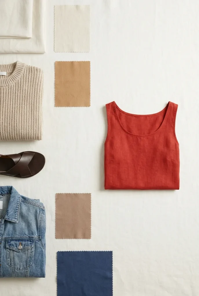 Tomato girl summer color palette neutral base with a single tomato-red accent.