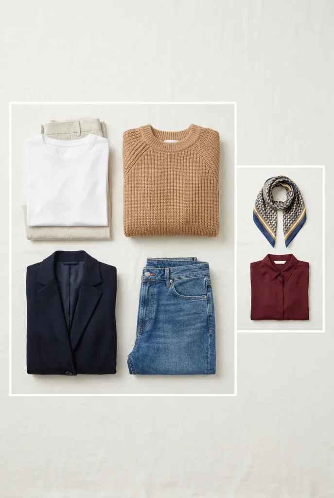 Capsule laid out as mostly neutrals with a small statement section, showing the 8020 ratio.