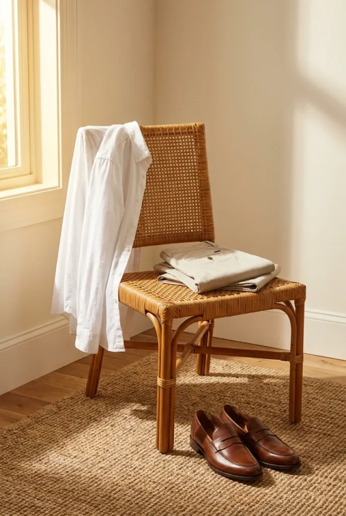 White button-down and stone chinos styling for a neutral preppy summer base.