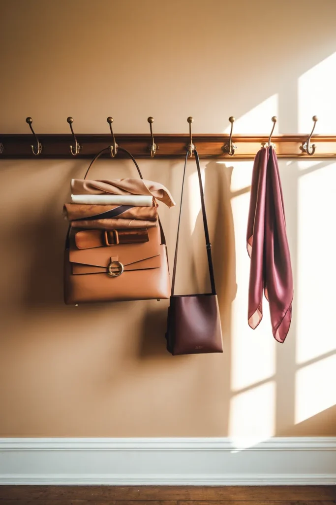 Capsule accessories grouped by the 60-30-10 rule in camel, espresso, and one burgundy accent