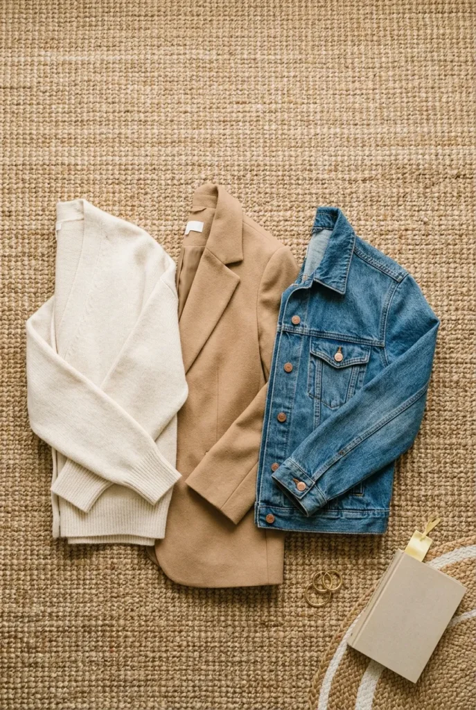 Cardigan, blazer, and denim jacket layering pieces for teacher outfits