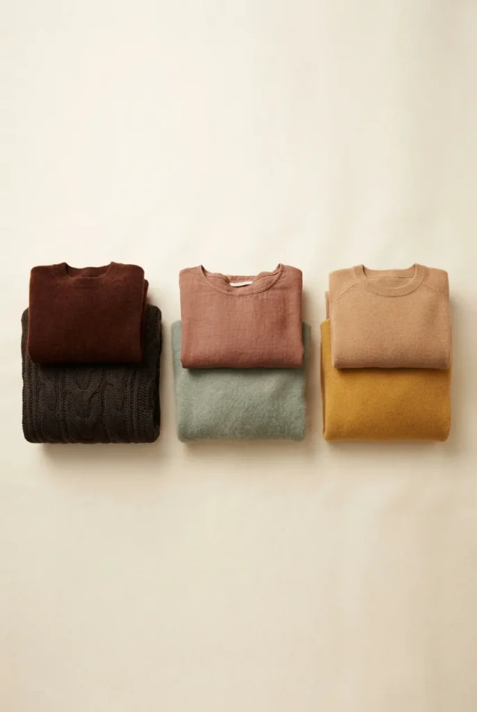 Deep autumn, soft autumn, and warm autumn knit palettes compared side by side.