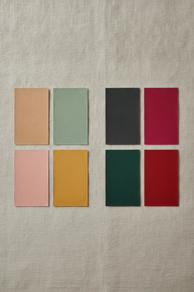 Deep winter color swaps replacing camel and pastels with charcoal and jewel tones