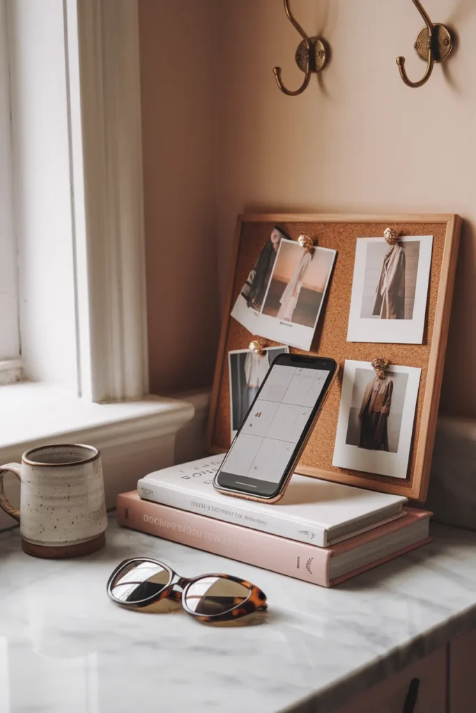 Digital and printed versions of a capsule wardrobe vision board side by side