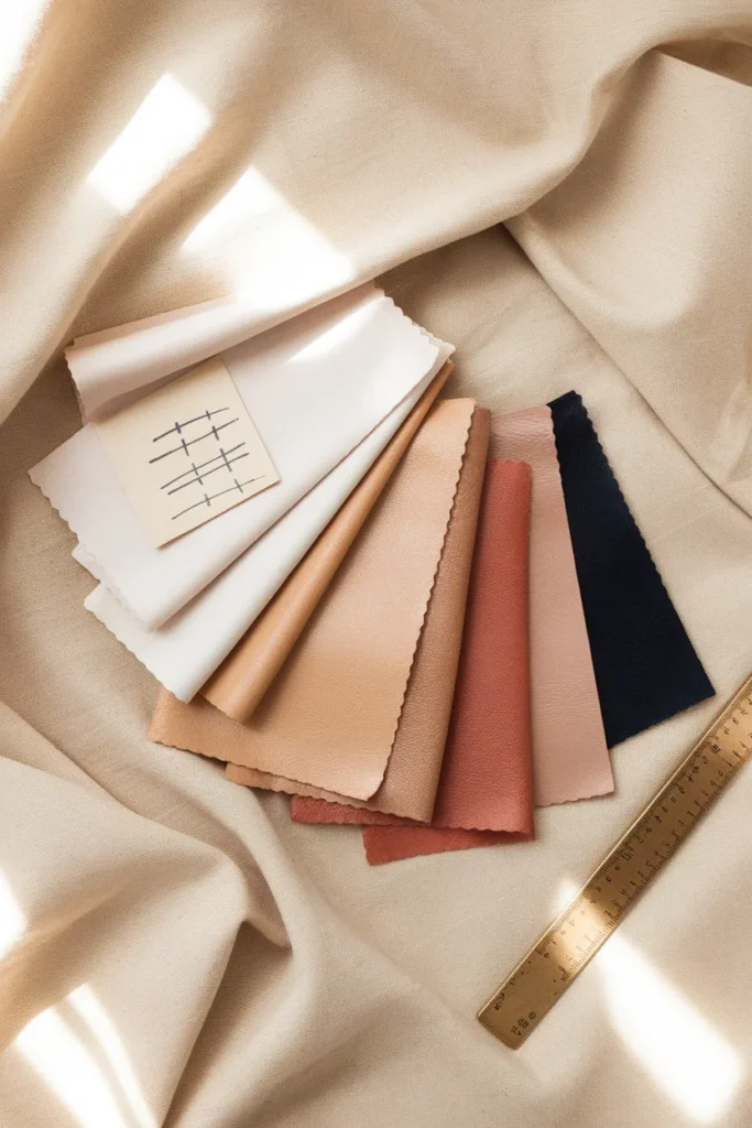 Fabric swatches showing a capsule wardrobe color palette pulled from a vision board