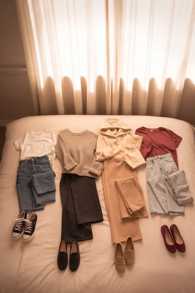 Five mix and match school outfits planned from a teen capsule wardrobe for the week