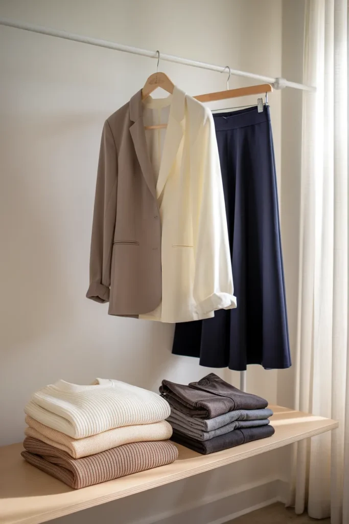 Folded knits, trousers, and a white button-down, the eight timeless foundation pieces of a vintage capsule