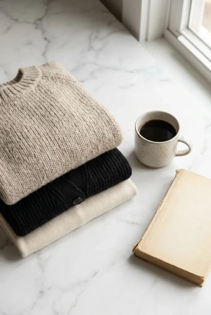 Folded wool base and mid layers for a Scotland capsule