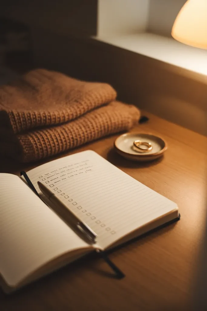Handwritten capsule wardrobe shopping list built from a vision board with checkboxes