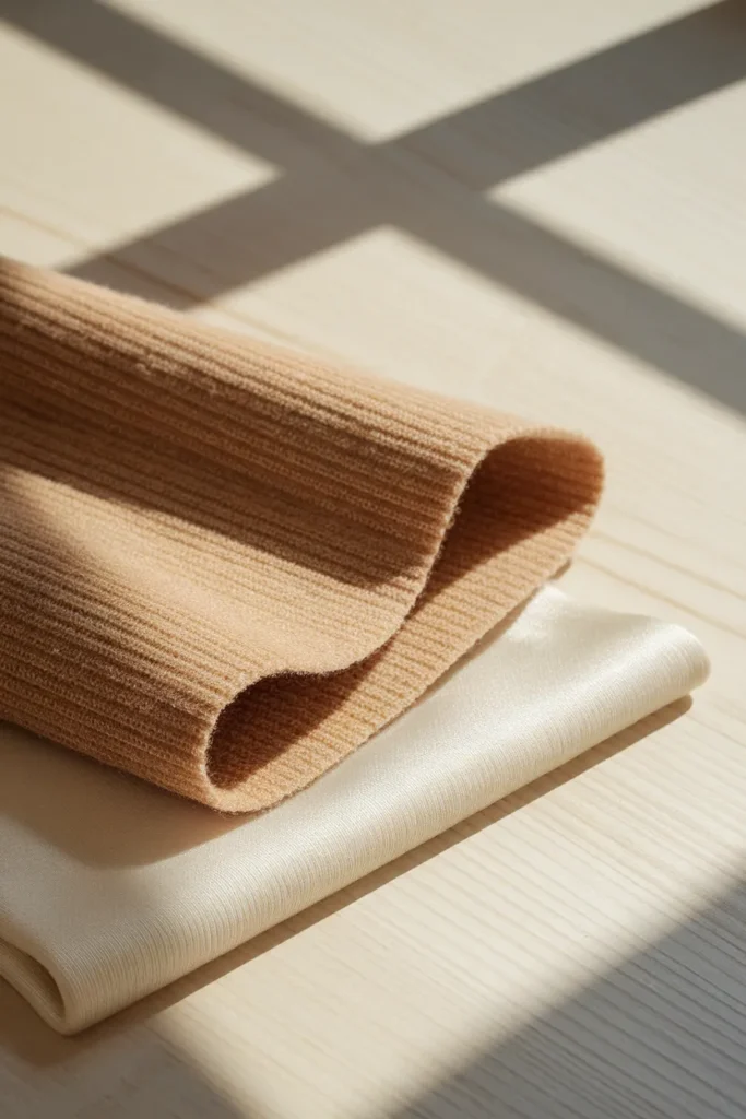 Heavy wool twill next to thin jersey showing why fabric weight matters for a straight frame
