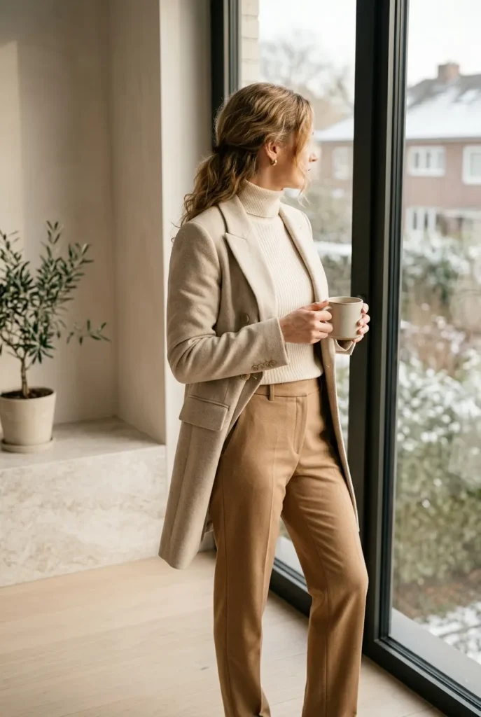 Monochromatic cream and camel winter outfit that looks expensive without spending much.