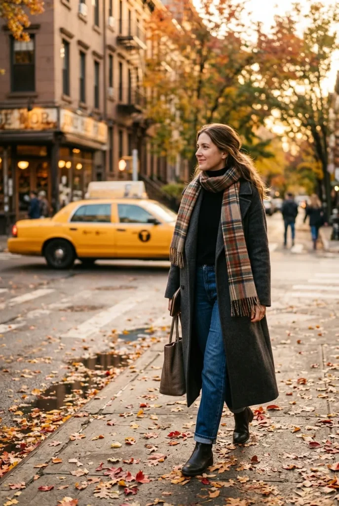 NYC fall street style with wool coat and boots