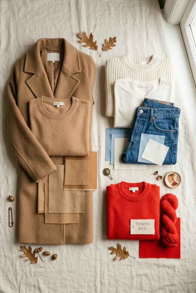 New York street style neutral color palette with one red accent