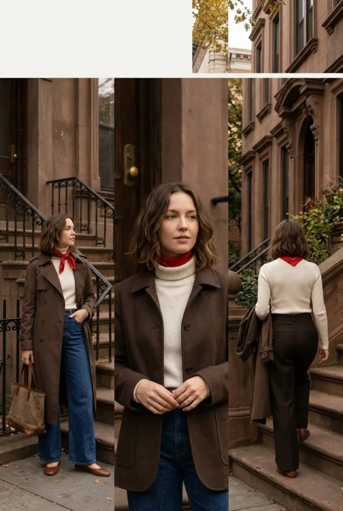 New York street style outfit formula with trench coat and red scarf