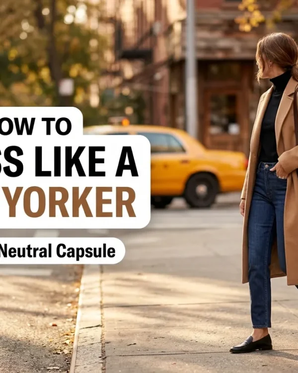 New York street style outfit with camel coat and loafers on a city sidewalk