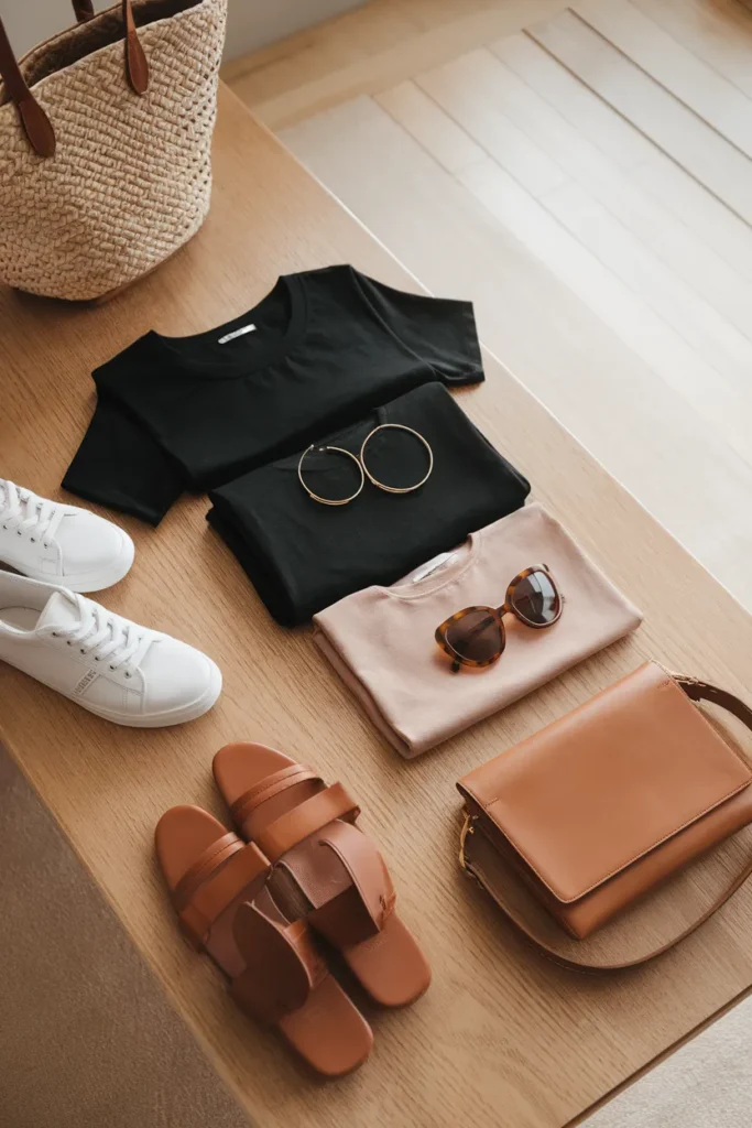 One black t-shirt dress styled three ways, outfit math for a dresses only capsule