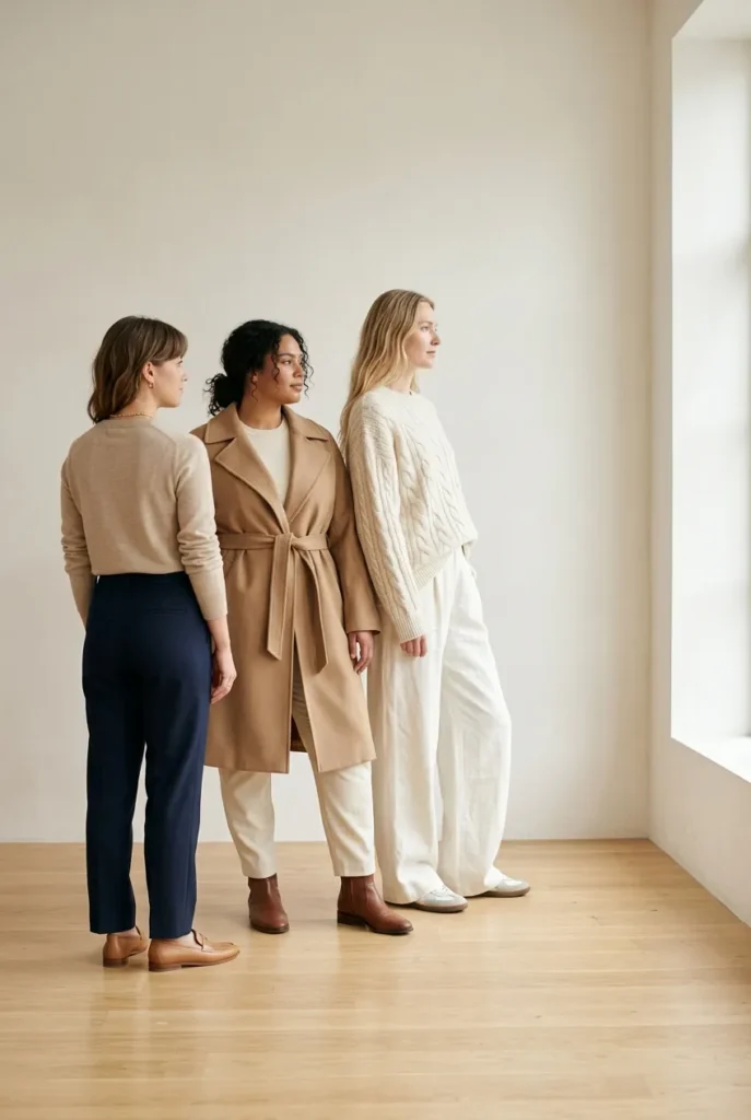Scandinavian style outfits styled for petite curvy and tall body types