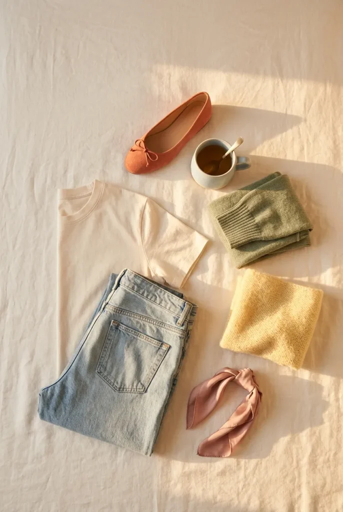 Spring accent colors including dusty rose, butter yellow, sage, pale blue, and coral over a neutral base.