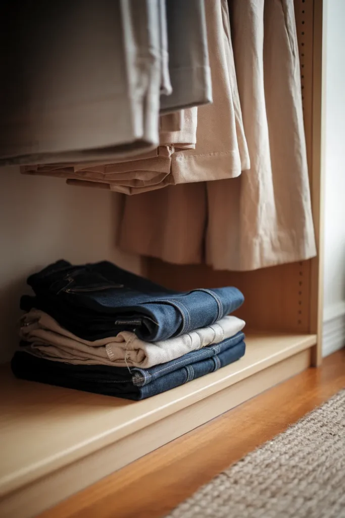 Straight leg jeans and wide leg linen pants for a casual capsule wardrobe over 60