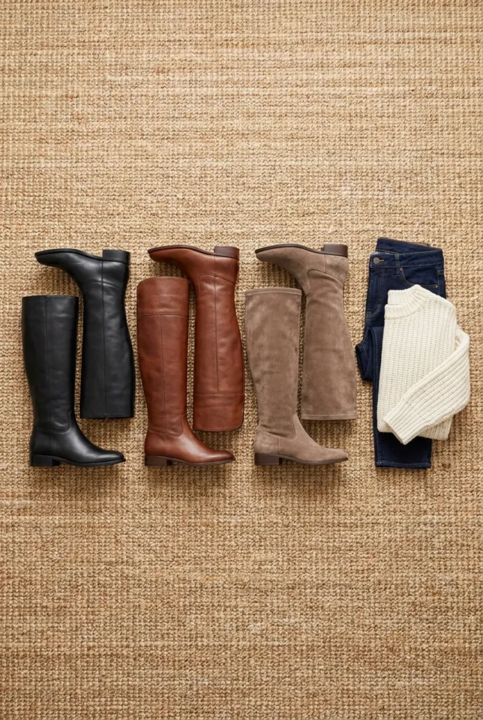 Three tall boot shaft heights compared for petite, tall, and wide-calf fit.