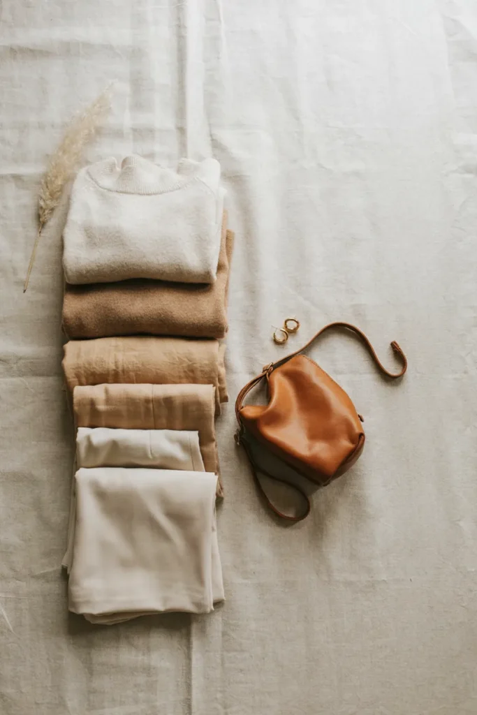 lay of tonal camel and cream capsule pieces showing shades of one color