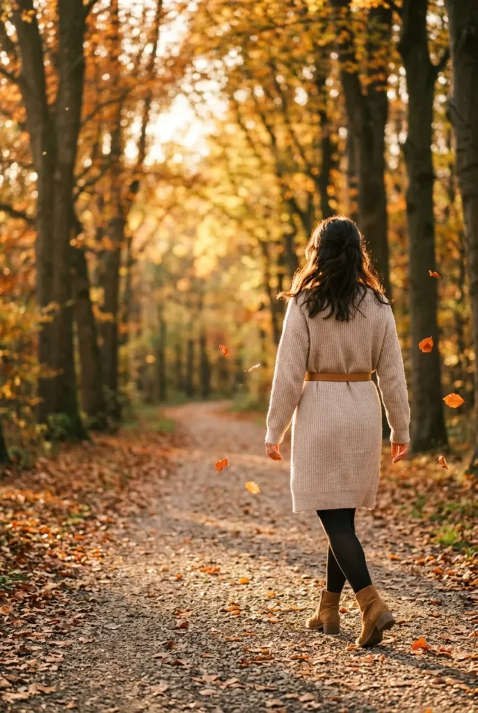 Sweater dress and camel ankle boots styled for an easy fall outfit