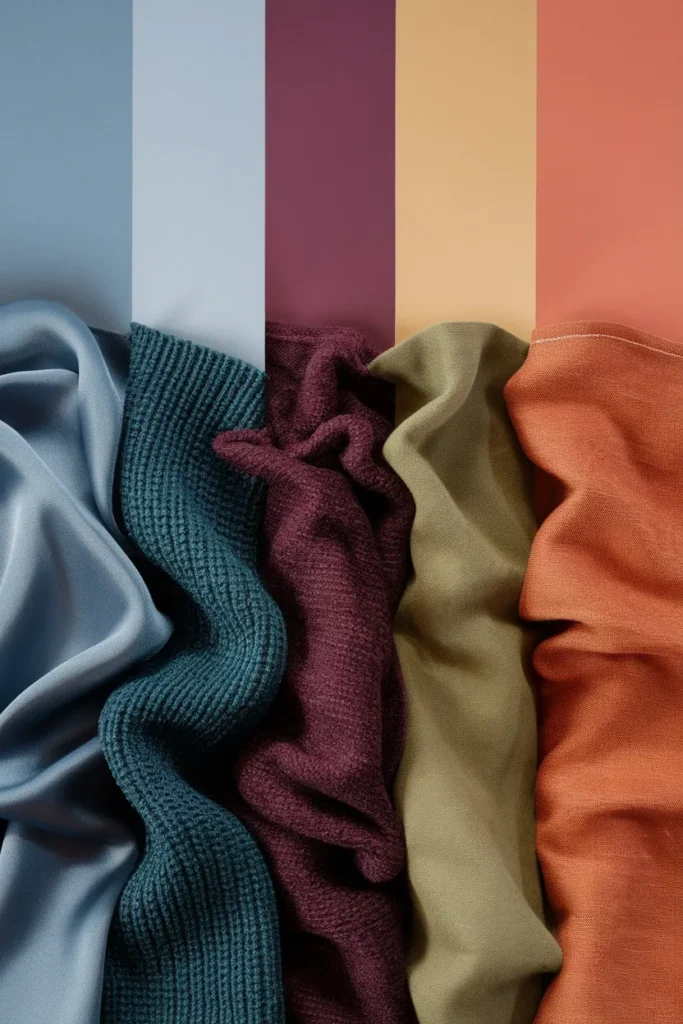 Cool blue jade plum wasabi and persimmon swatches graded for a winter color palette