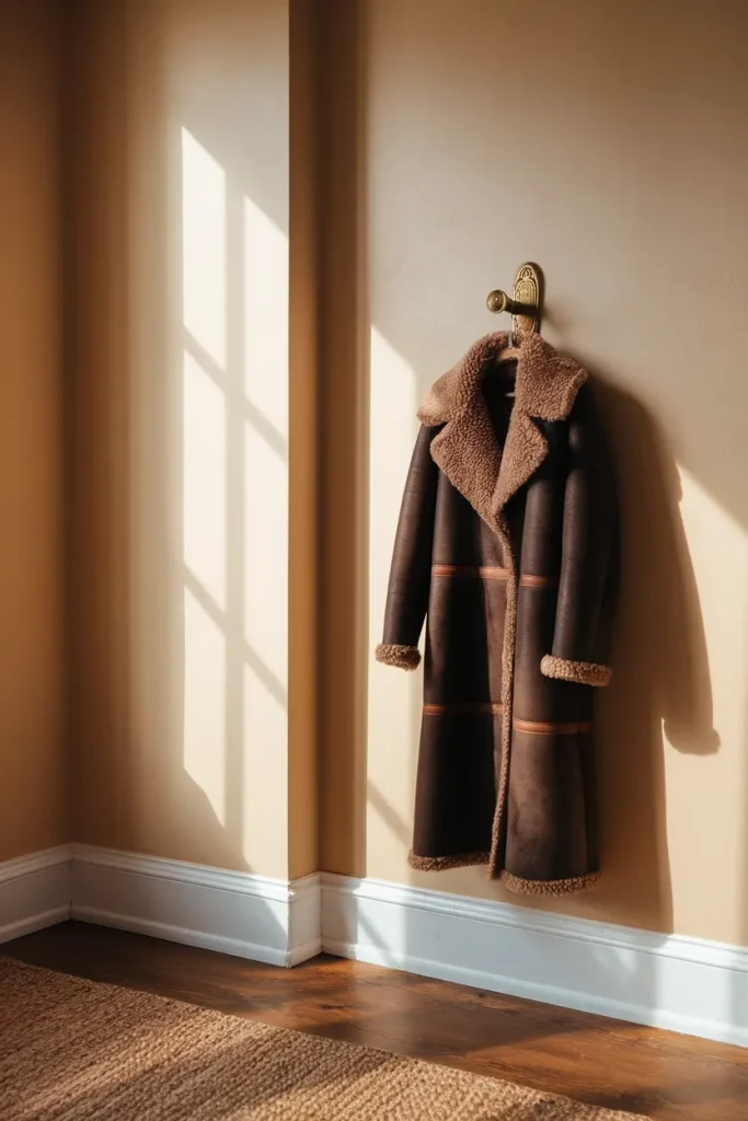 Deep chocolate wool coat with shearling collar, the highest cost per wear buy for fall 2026