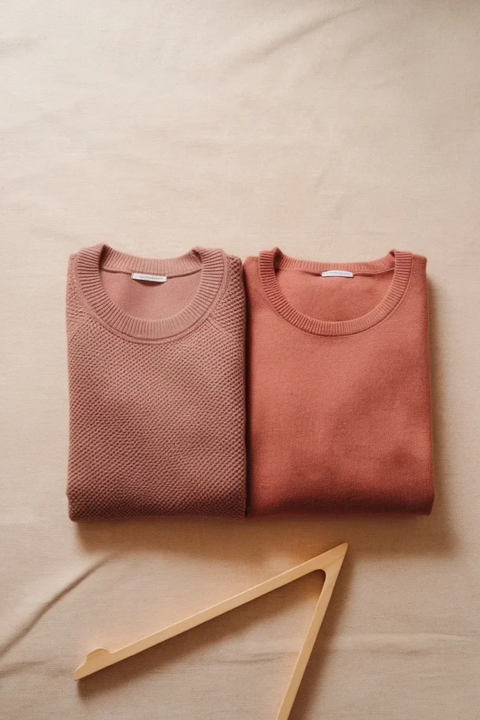 Dusty rose versus dusty terracotta knits, the color analysis chart comparison that separates soft summer from soft autumn