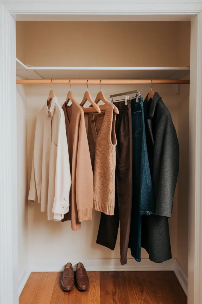 Edited capsule wardrobe rail showing how many eclectic grandpa pieces a closet can hold