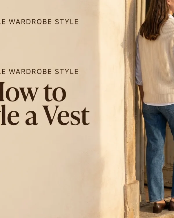 How to style a vest cream sweater vest over a white button-down with jeans and loafers
