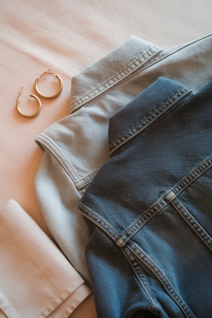 Light drapey denim next to heavy rigid denim showing fabric weight difference