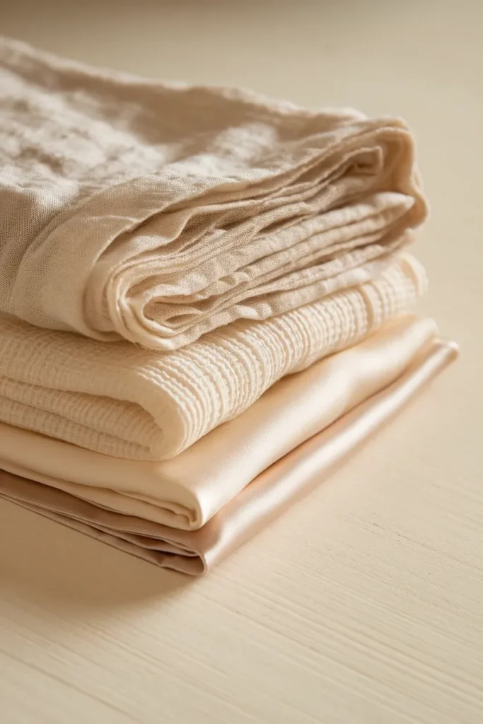 Linen, cotton gauze, and silk fabrics that stay cool in Greek summer heat